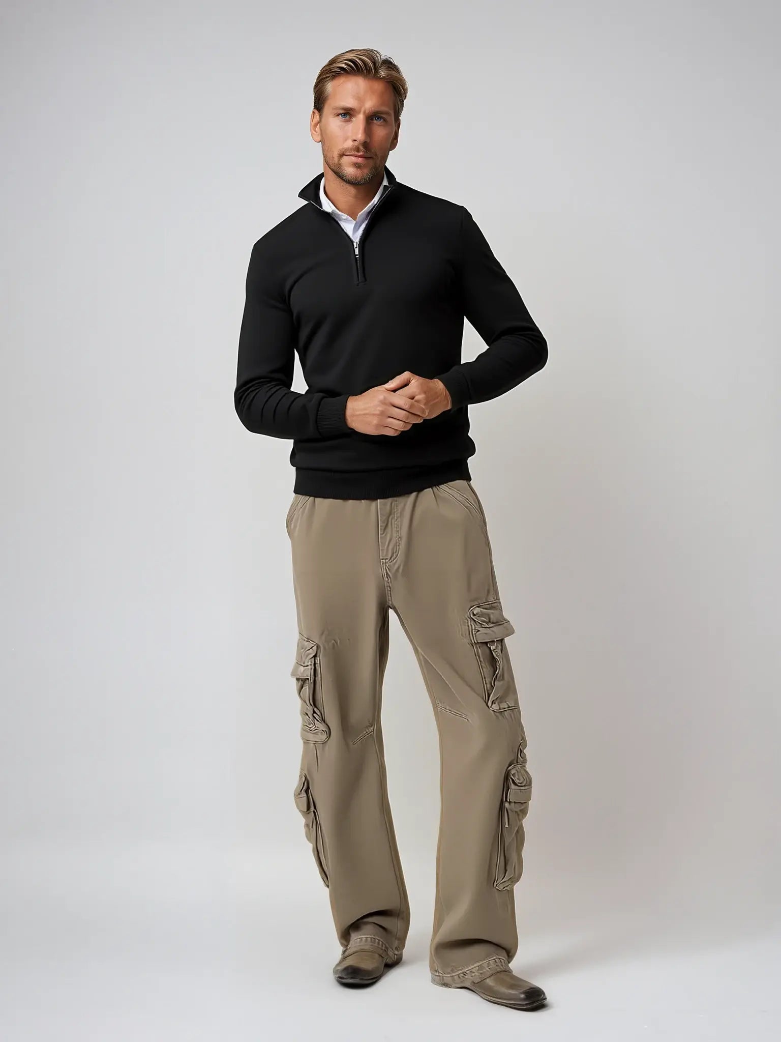 Men's Quarter Zip Sweater With Stand Collar