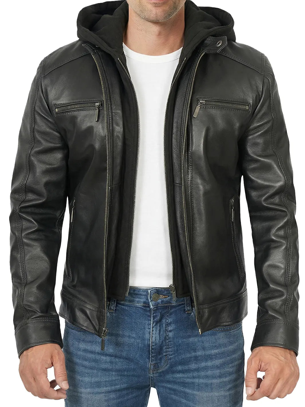 Men's Hooded Moto-Style Zip Jacket