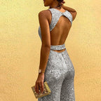 Women's Open Back Sequin Jumpsuit