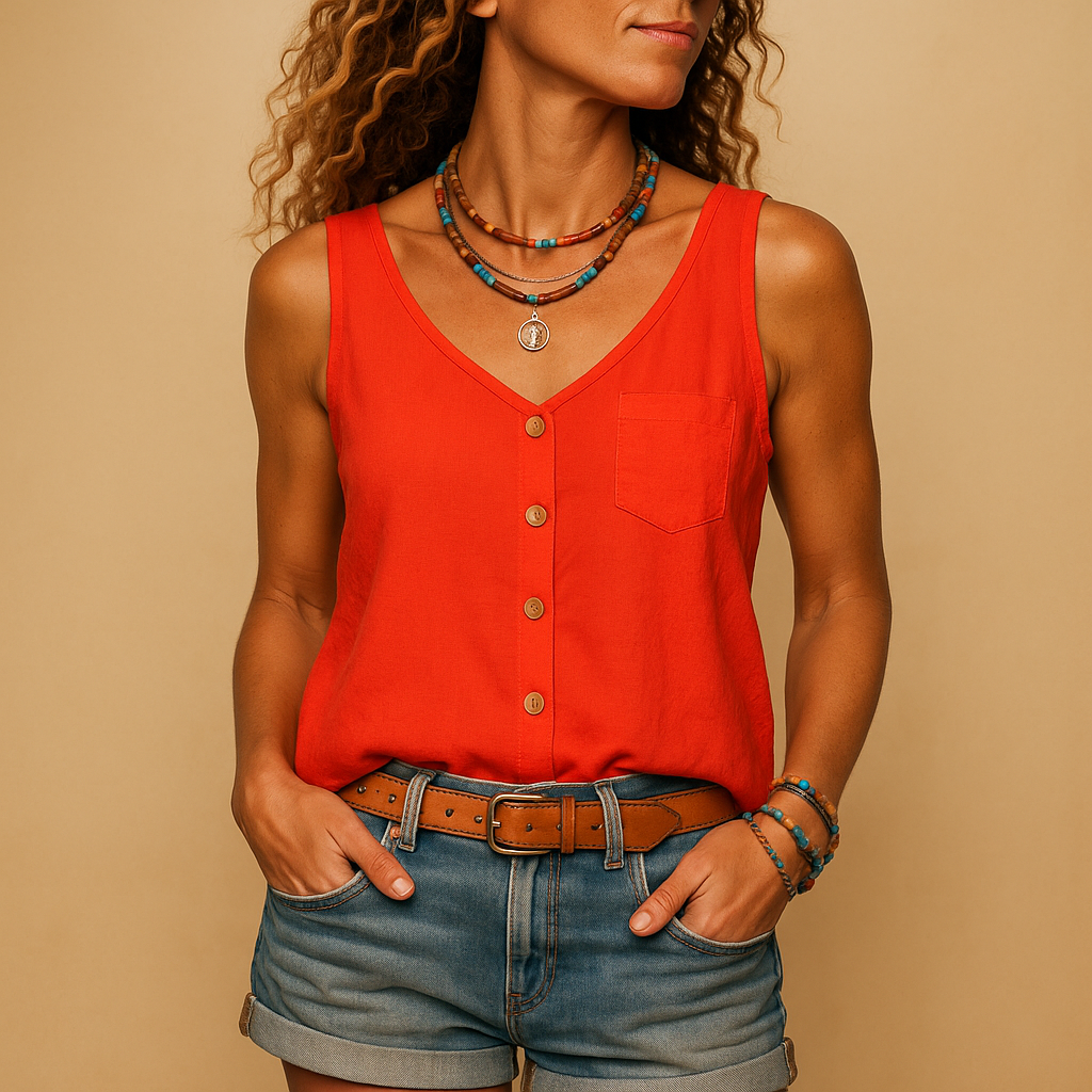 Women’s Sleeveless Button-Front Top