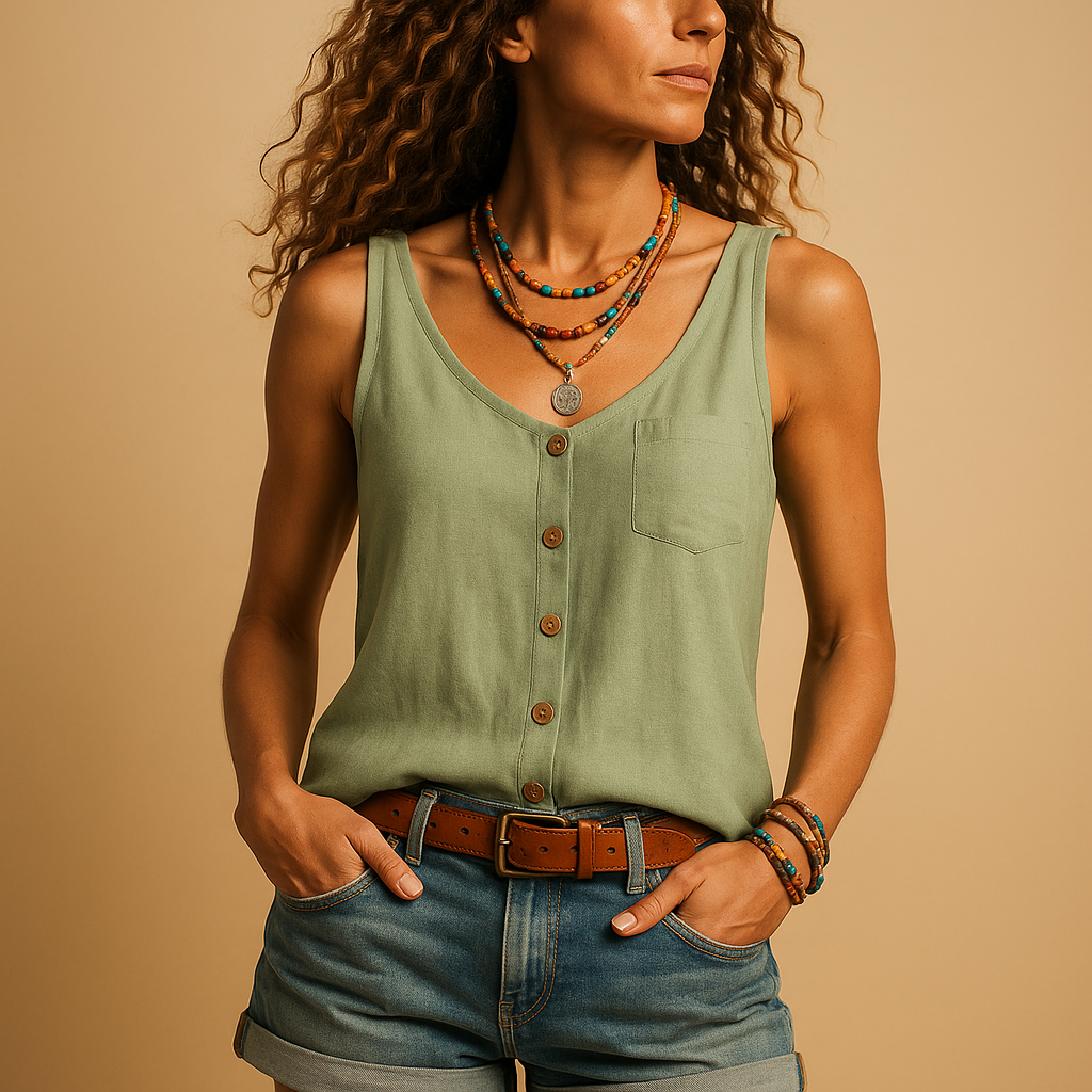 Women’s Sleeveless Button-Front Top