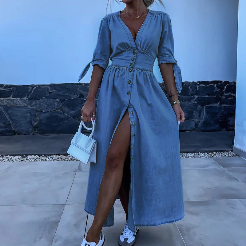 Women’s Denim Button Maxi Dress