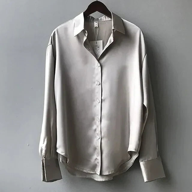 Women’s Satin-Look Button-Up Blouse
