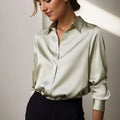 Women’s Satin-Look Button-Up Blouse