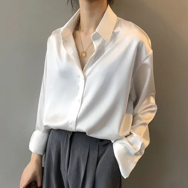 Women’s Satin-Look Button-Up Blouse