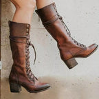Women’s Lace-Up Knee-High Block Heel Boots