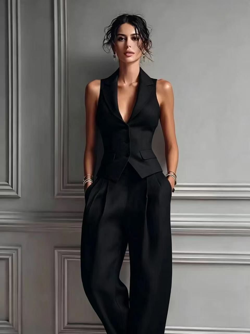 Women’s Vest and Wide-Leg Pant Set