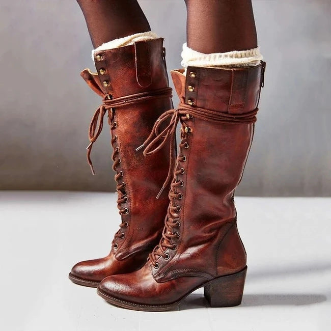 Women’s Lace-Up Knee-High Block Heel Boots
