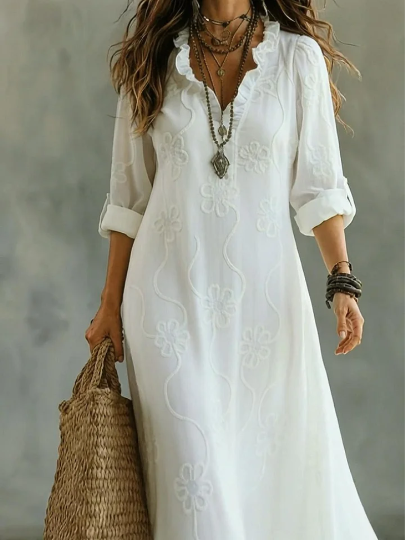 Women’s Embroidered V-Neck Maxi Dress