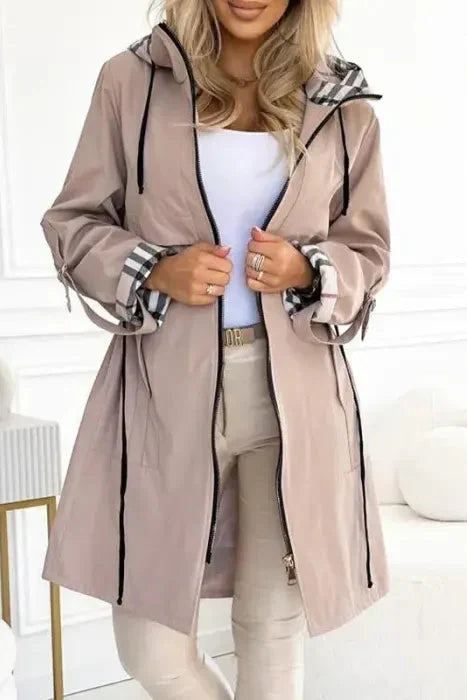 Women’s Plaid-Trim Hooded Trench Coat