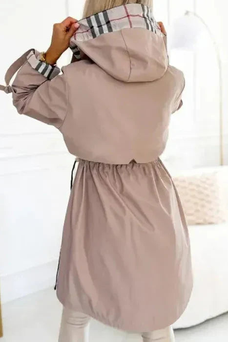 Women’s Plaid-Trim Hooded Trench Coat