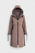 Women’s Plaid-Trim Hooded Trench Coat