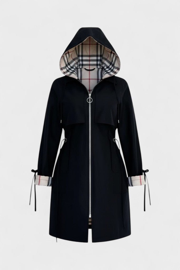Women’s Plaid-Trim Hooded Trench Coat