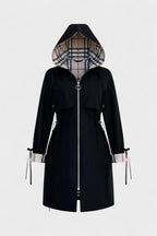 Women’s Plaid-Trim Hooded Trench Coat