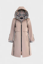 Women’s Plaid-Trim Hooded Trench Coat