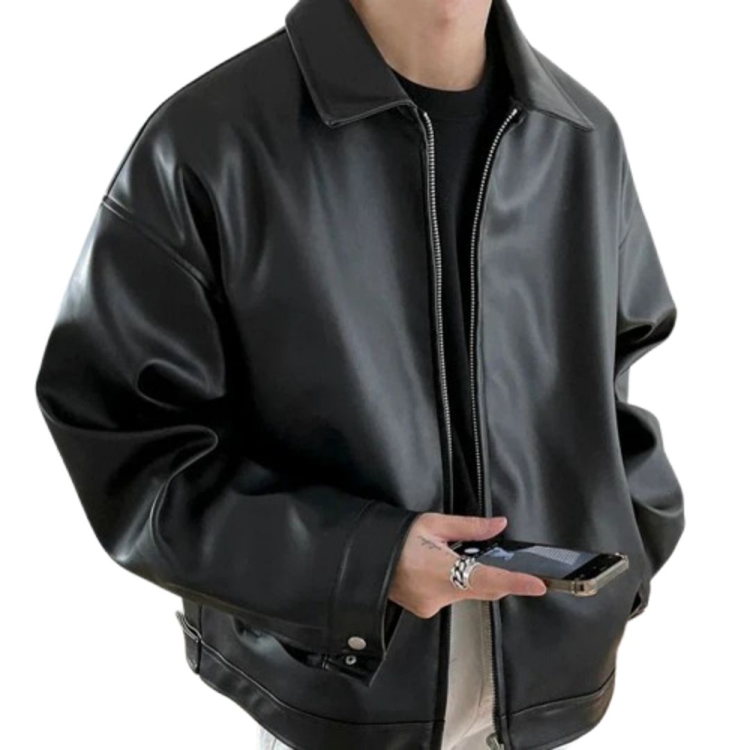 Men’s Relaxed Leather-Look Zip Jacket