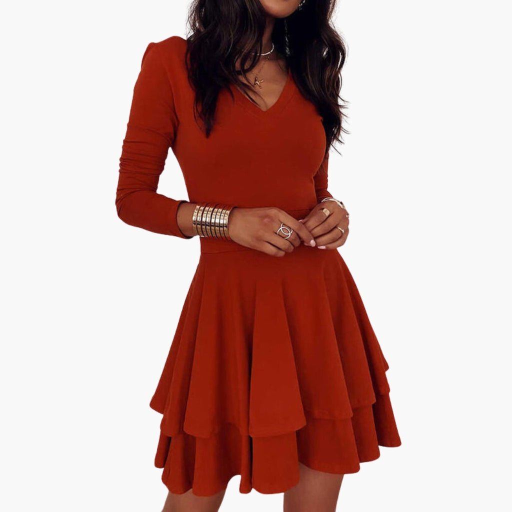 Women's V Neck Ruffle Mini Dress