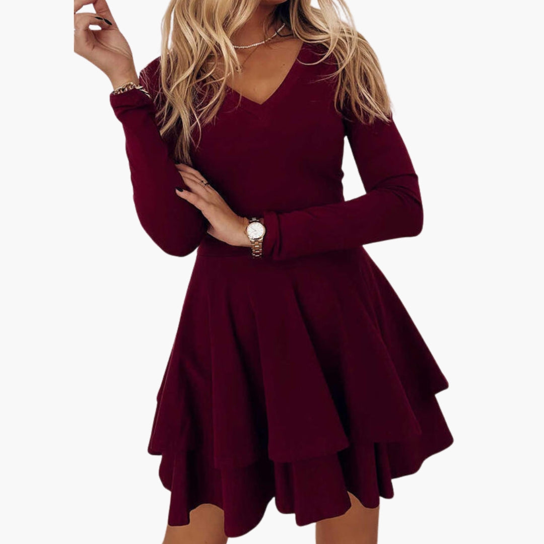 Women's V Neck Ruffle Mini Dress