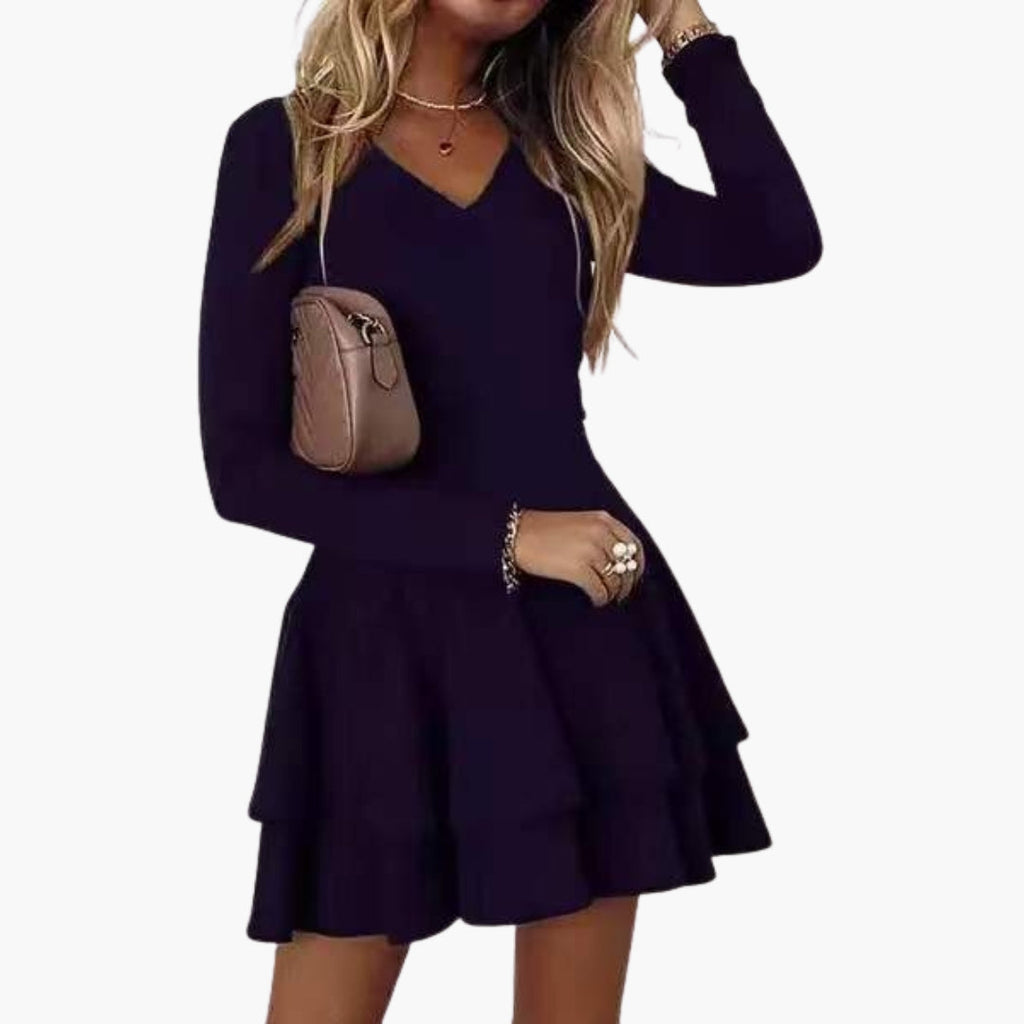 Women's V Neck Ruffle Mini Dress