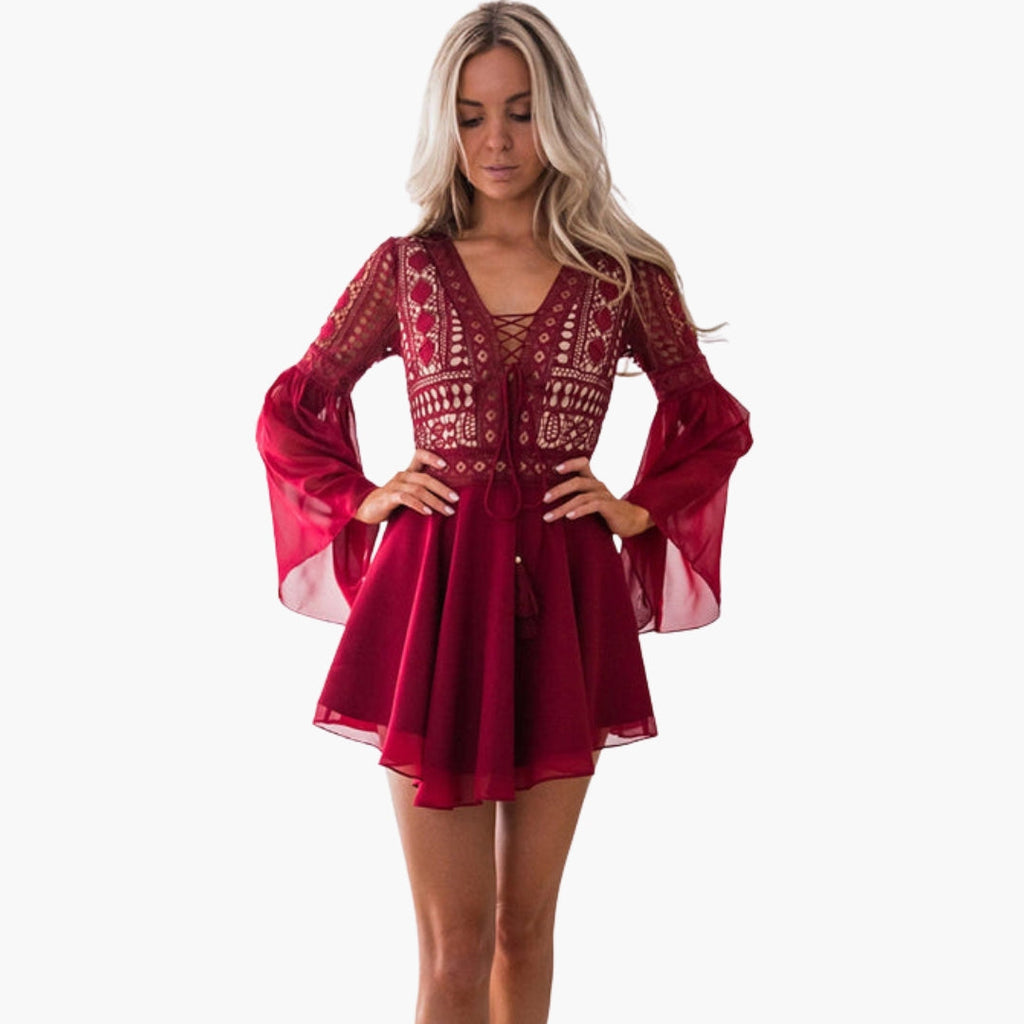 Women's Boho Lace Mini Dress