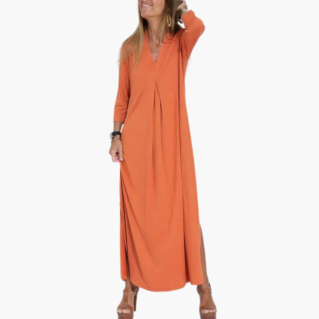 Women's V Neck Side Slit Maxi Dress