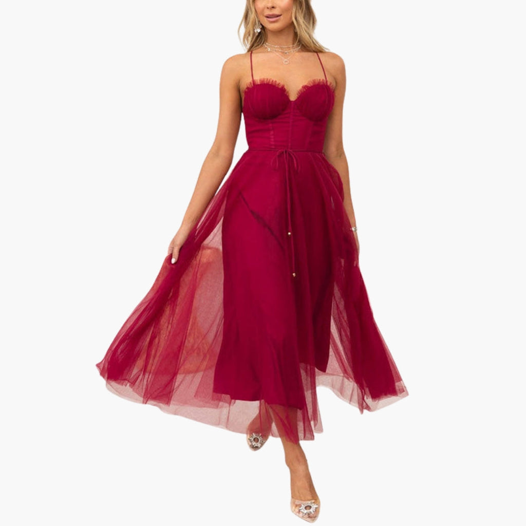 Women's Corset Style Tulle Midi Dress