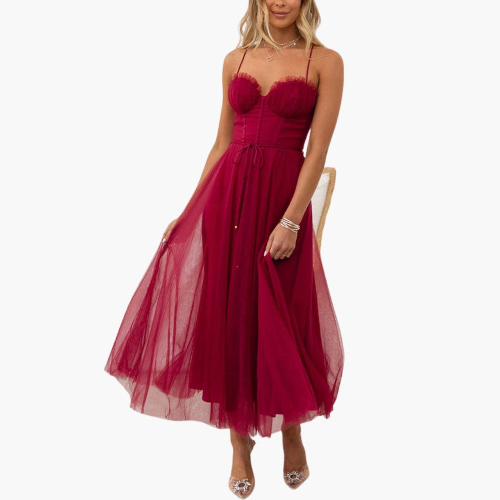 Women's Corset Style Tulle Midi Dress