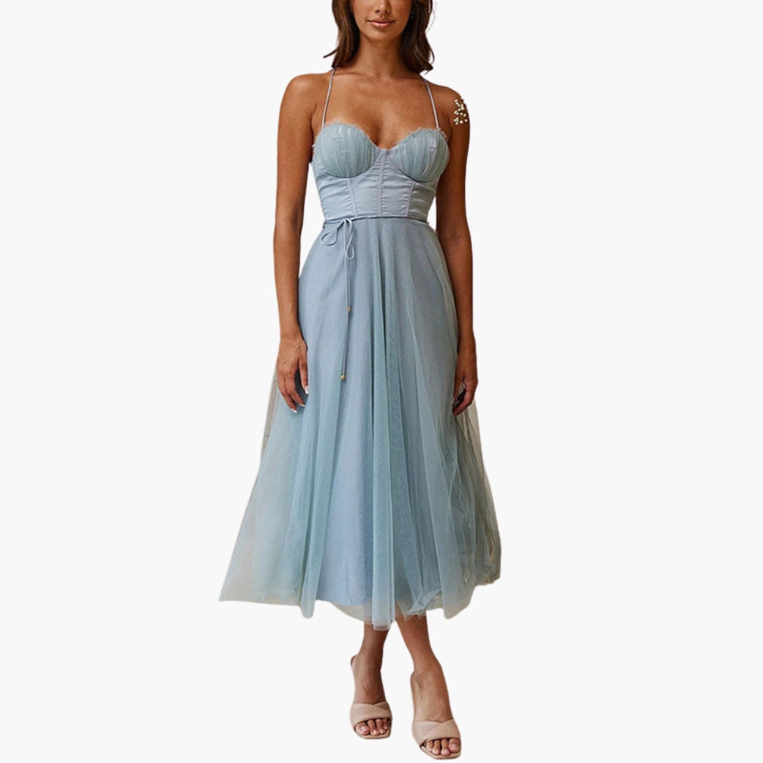 Women's Corset Style Tulle Midi Dress