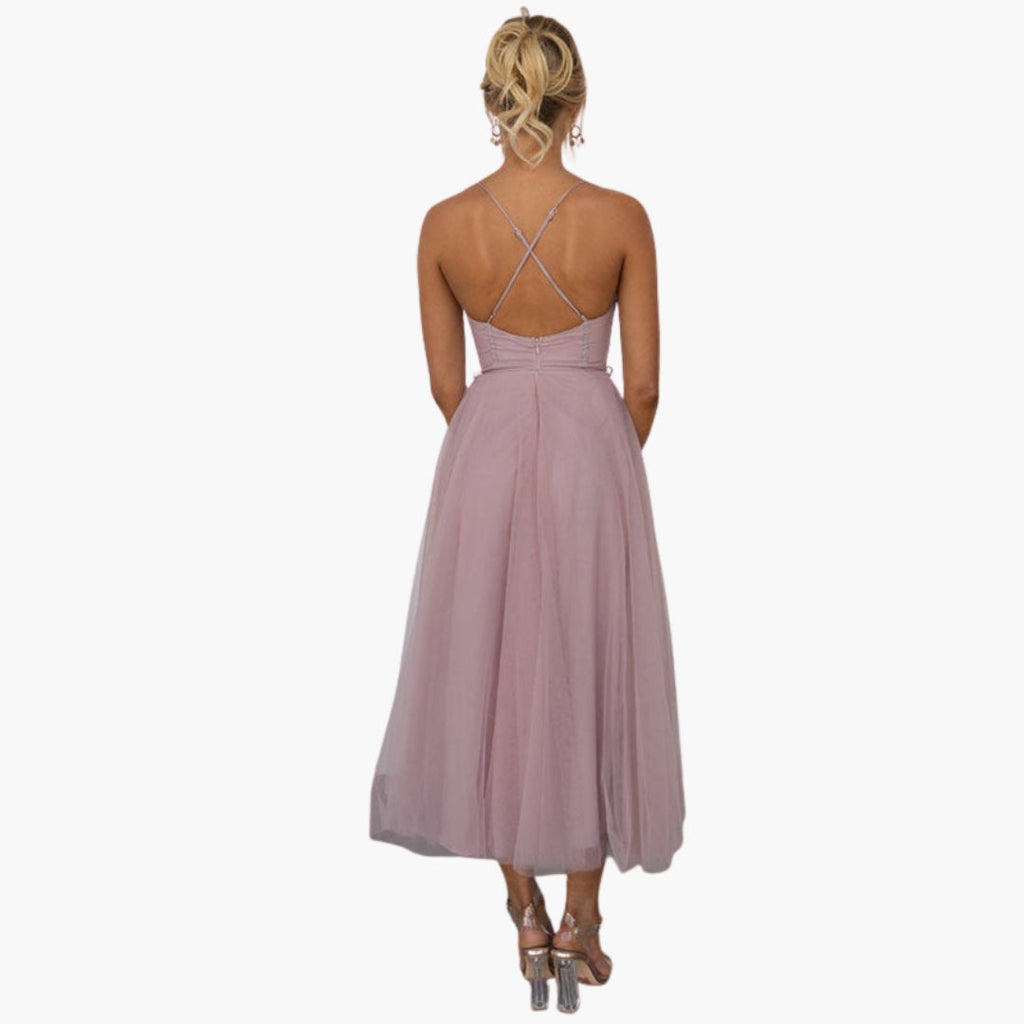Women's Corset Style Tulle Midi Dress