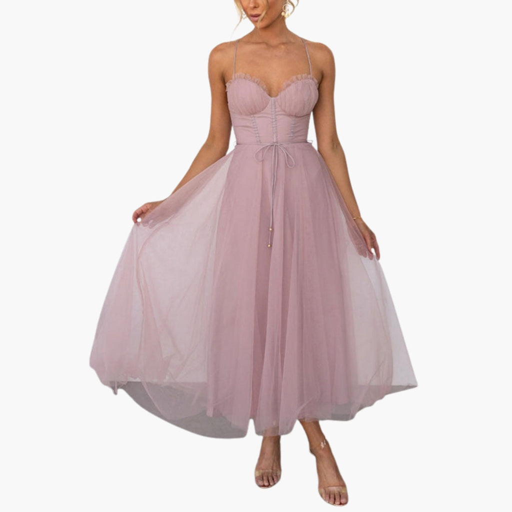 Women's Corset Style Tulle Midi Dress
