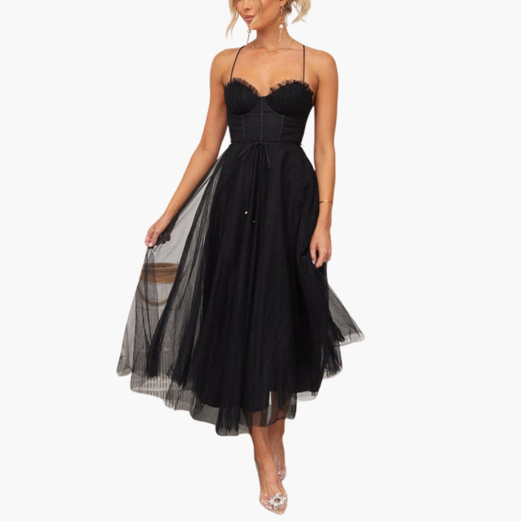 Women's Corset Style Tulle Midi Dress