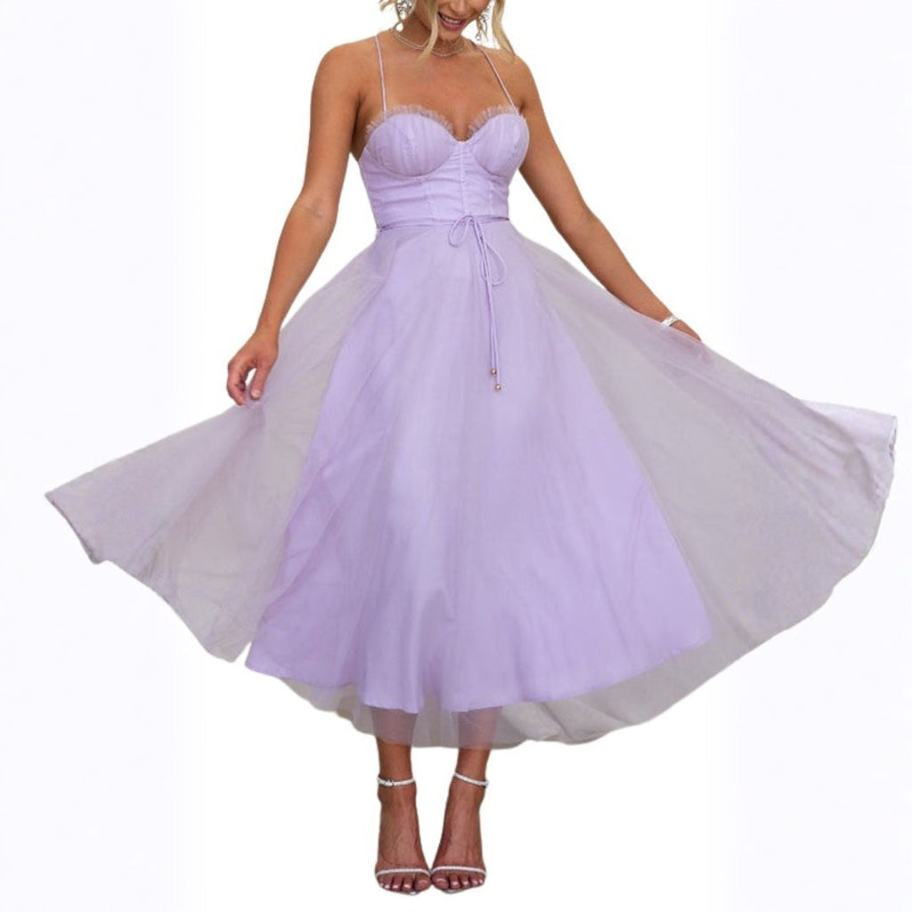 Women's Corset Style Tulle Midi Dress