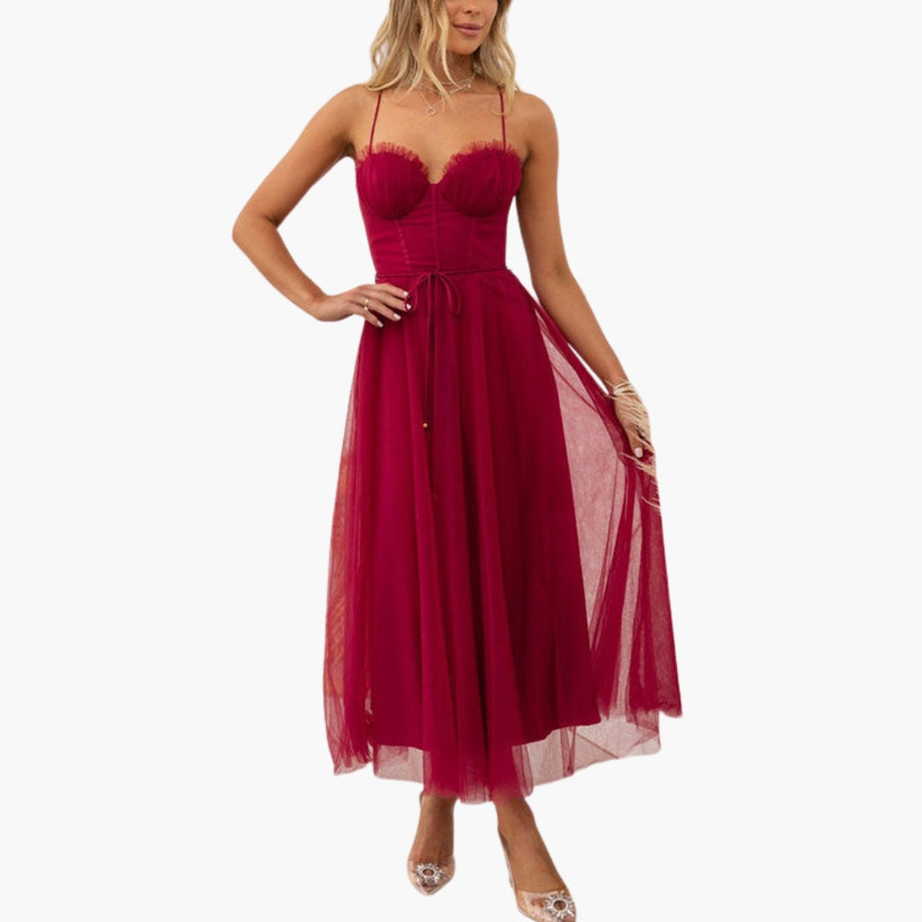 Women's Corset Style Tulle Midi Dress