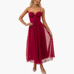 Women's Corset Style Tulle Midi Dress