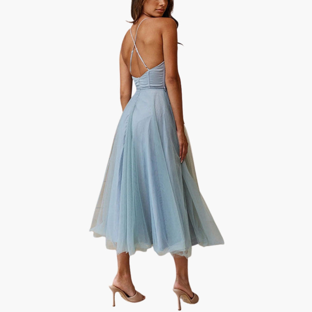 Women's Corset Style Tulle Midi Dress