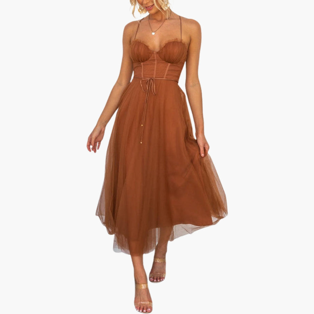 Women's Corset Style Tulle Midi Dress