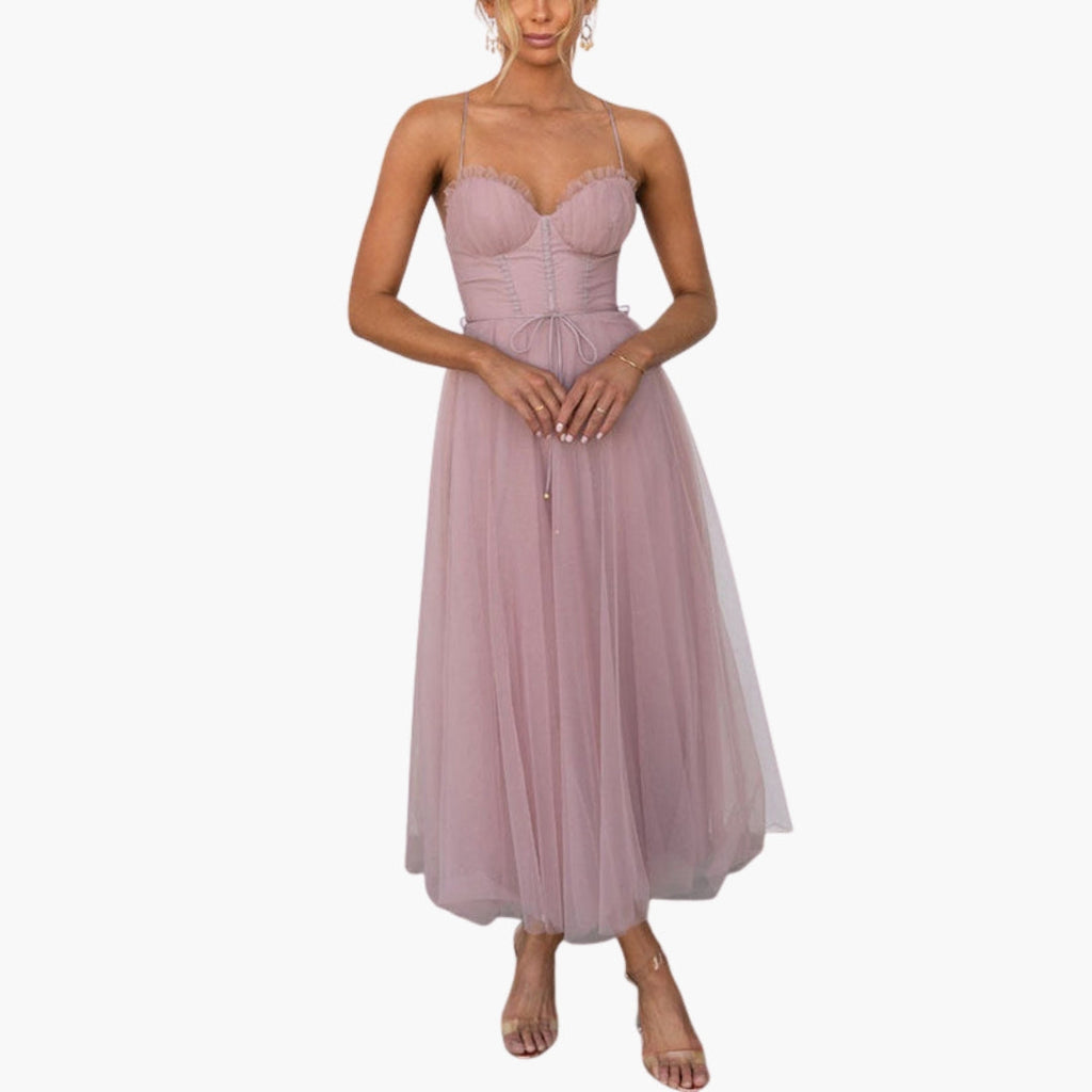 Women's Corset Style Tulle Midi Dress