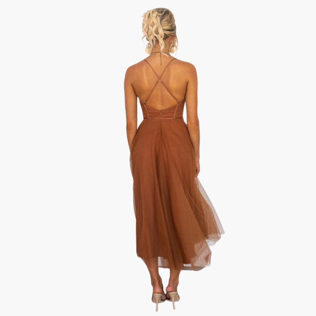 Women's Corset Style Tulle Midi Dress