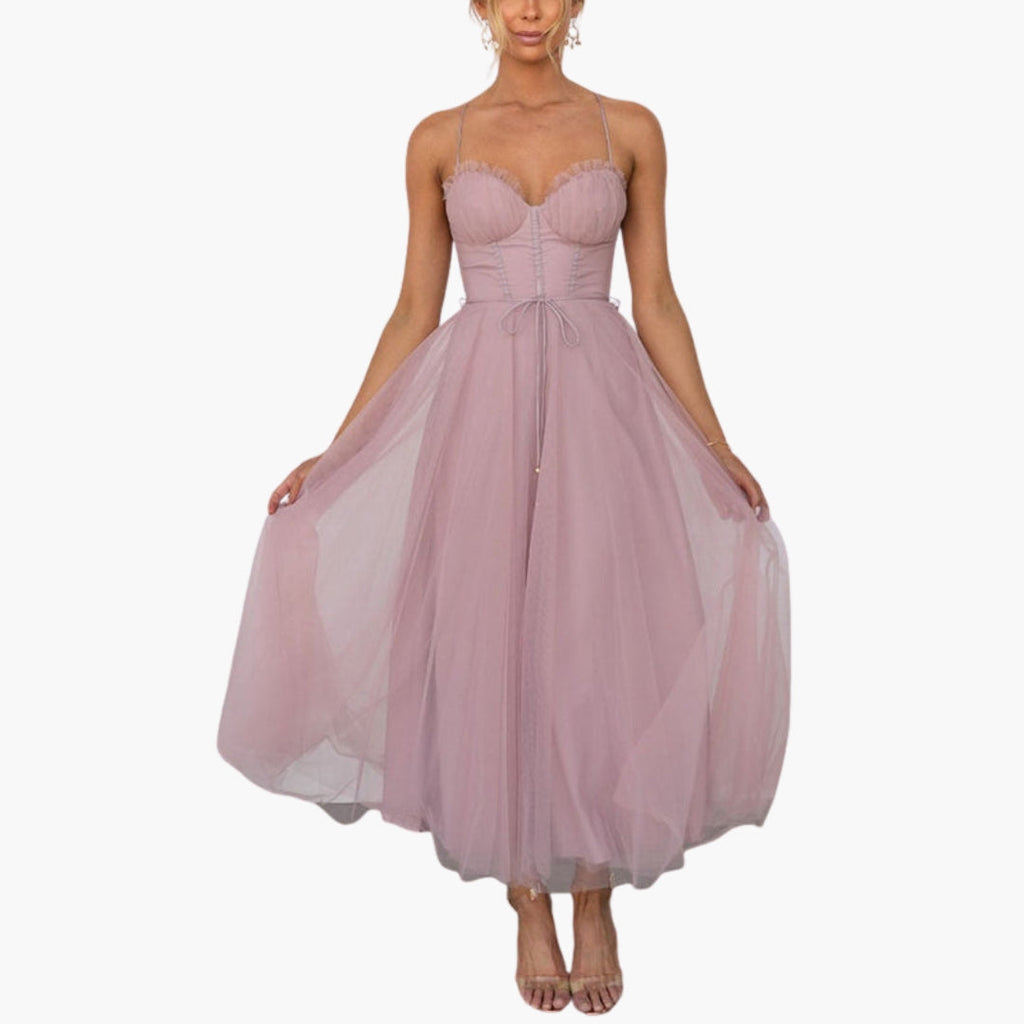 Women's Corset Style Tulle Midi Dress