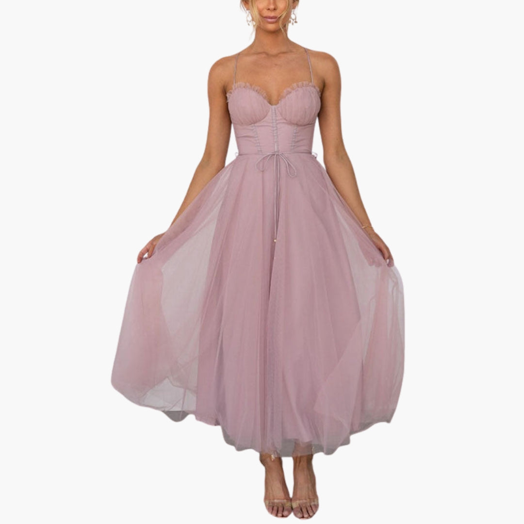Women's Corset Style Tulle Midi Dress