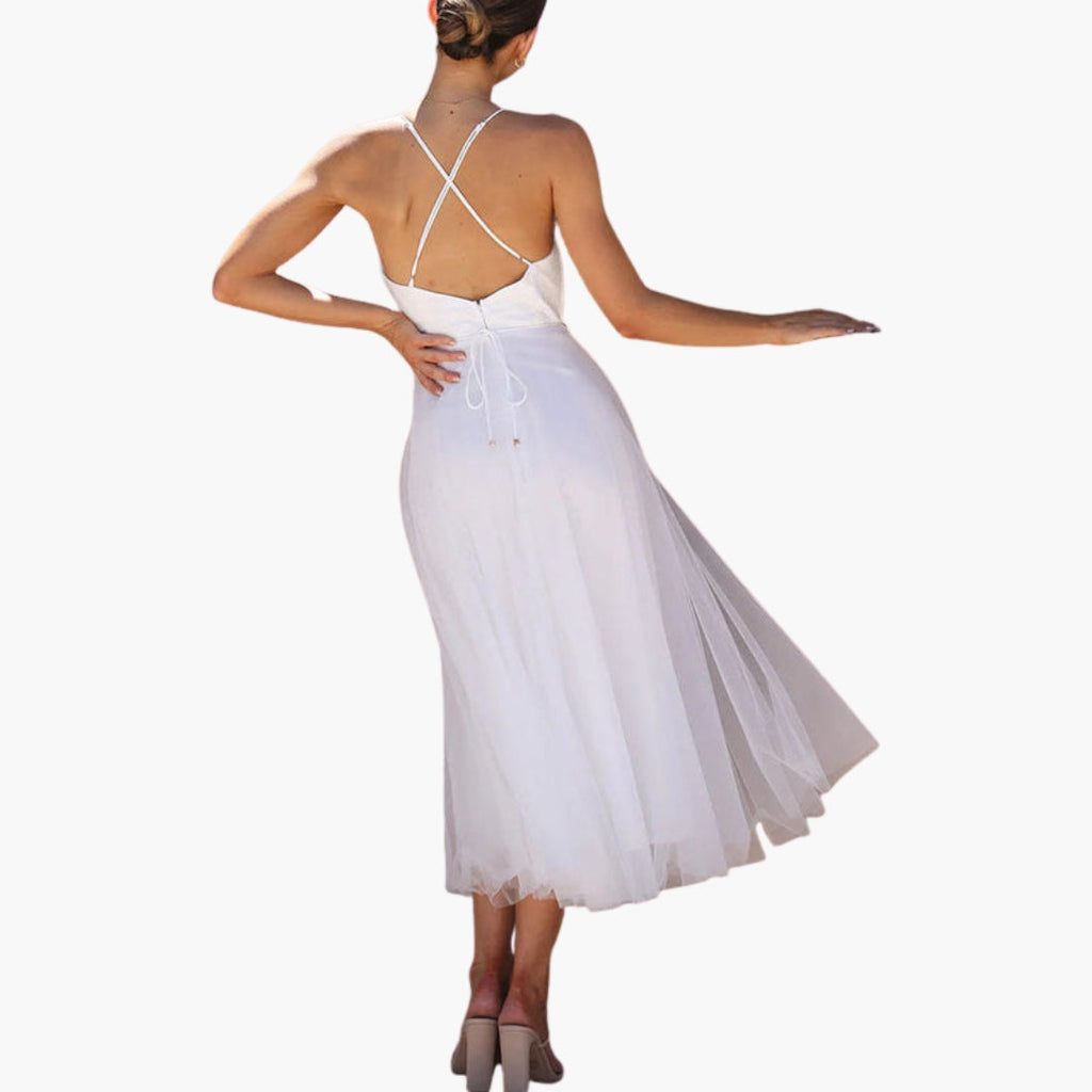 Women's Corset Style Tulle Midi Dress