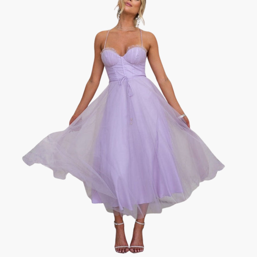 Women's Corset Style Tulle Midi Dress