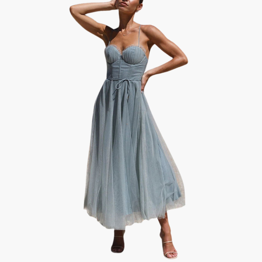 Women's Corset Style Tulle Midi Dress