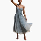 Women's Corset Style Tulle Midi Dress