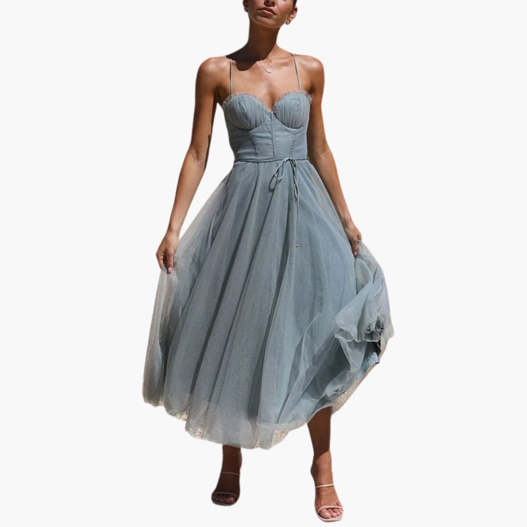 Women's Corset Style Tulle Midi Dress