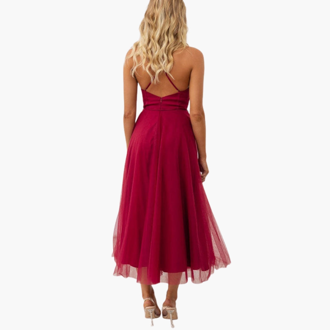 Women's Corset Style Tulle Midi Dress