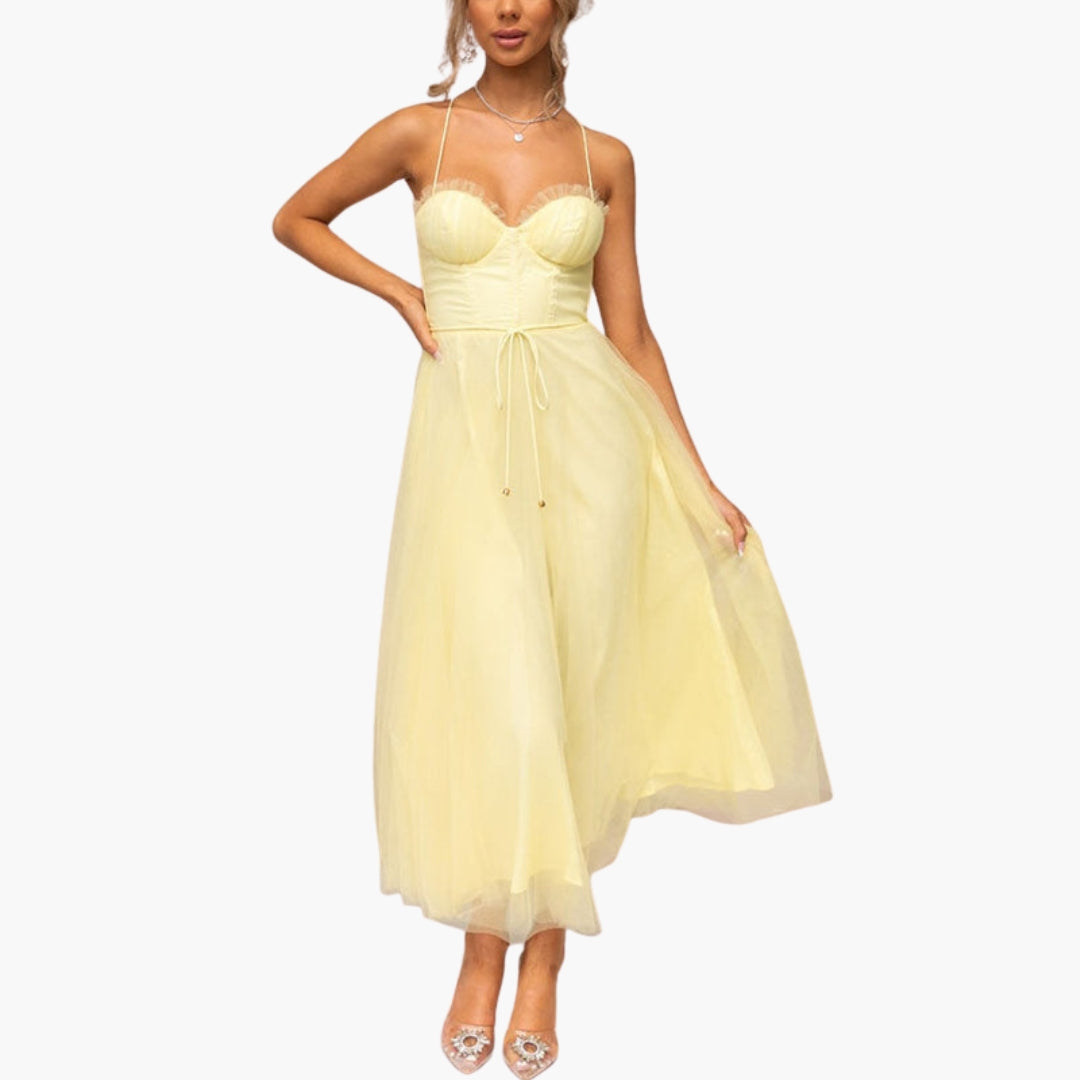 Women's Corset Style Tulle Midi Dress