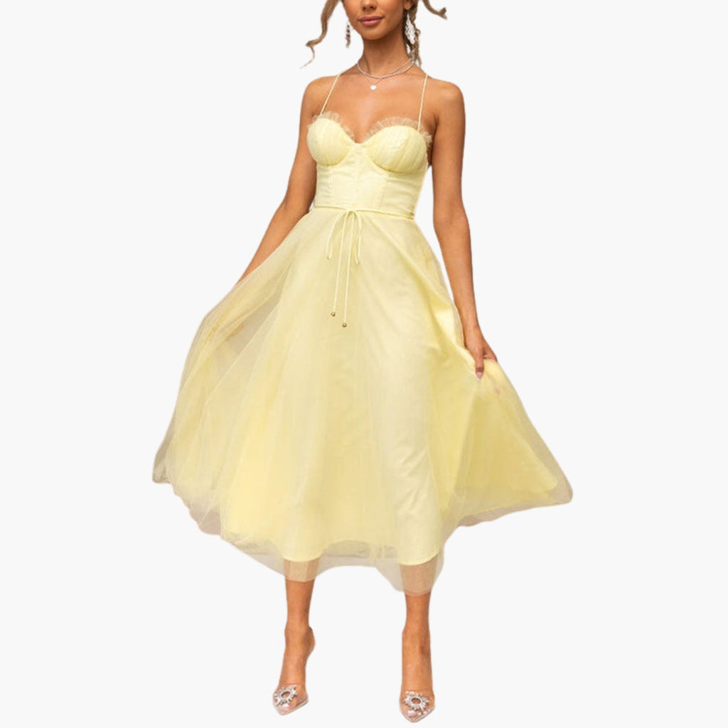 Women's Corset Style Tulle Midi Dress
