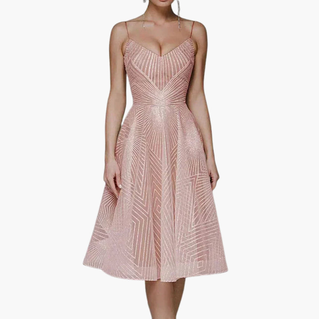 Women's Embellished V Neck Midi Dress