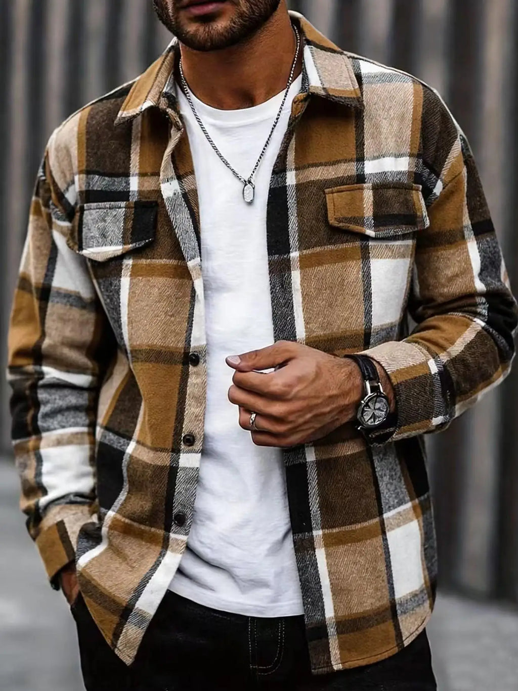 Men's Long Sleeve Plaid Flannel Overshirt